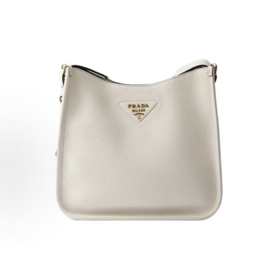 PRADA Metal engraved logo crossbody single-shoulder bag, medium size for women, white